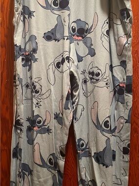 Ladies Stitch Graphic One-Piece Pajama Bottoms- Light Gray/Blue